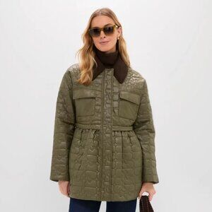Ganni Quilt Midi Jacket Dark Green NWOT